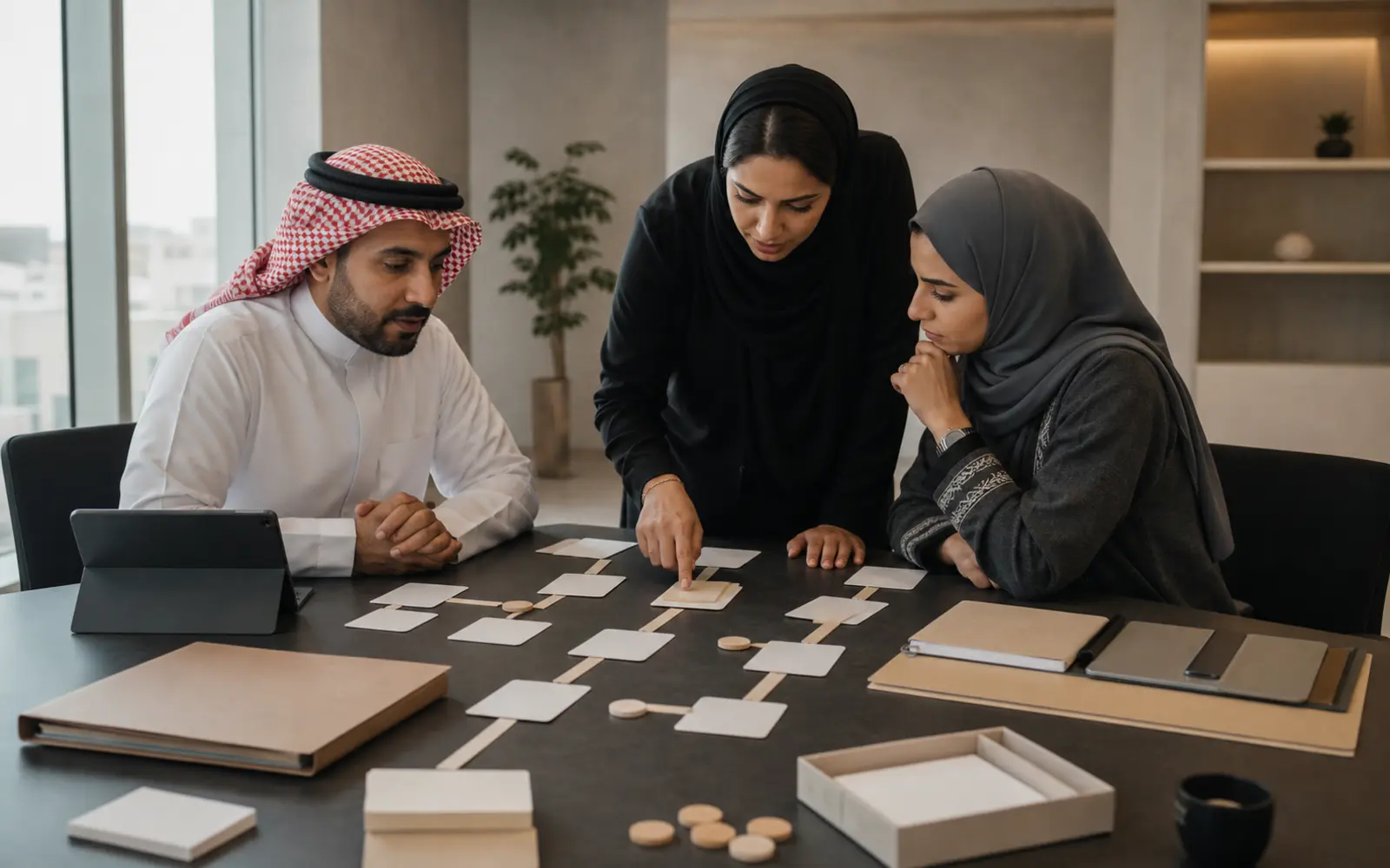 فريق عمليات يراجع خطوات عمل ورقية على طاولة قبل أتمتة إحداها.